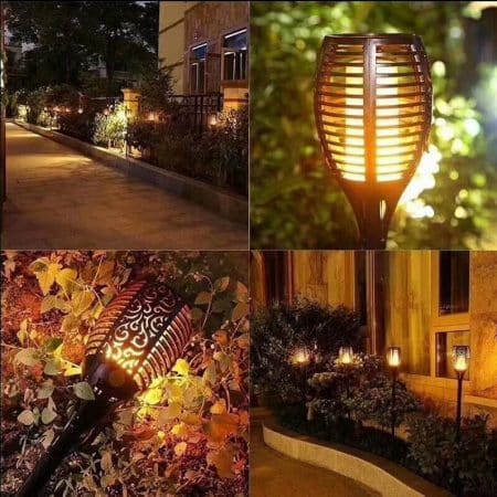 2 Stk. flammende LED-Fackeln auf Spießen mit Solarzellen für den Garten (78 cm.)