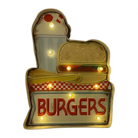 Retro Schild BURGER mit Licht