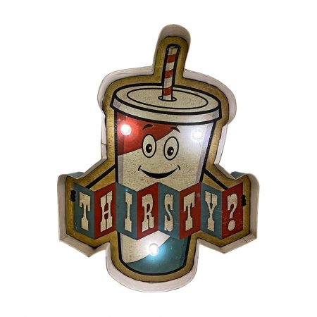 Retro-Schild THIRSTY mit Licht