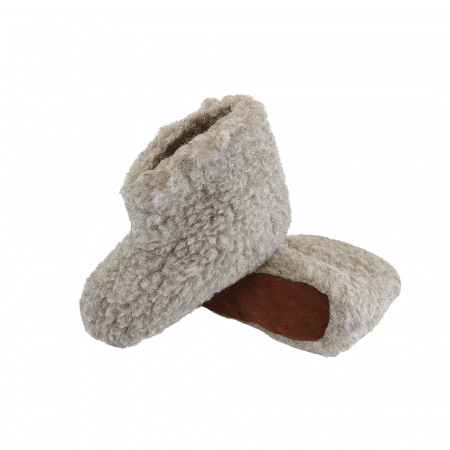 Flauschige Wollstiefel (100% reine Wolle) - Modell Grau mit Sohle aus Leder