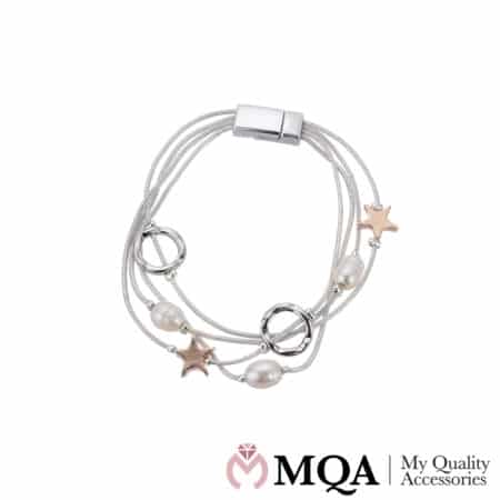 Armband, Silber, 3-in-1, Perlen, Sterne und Ringe